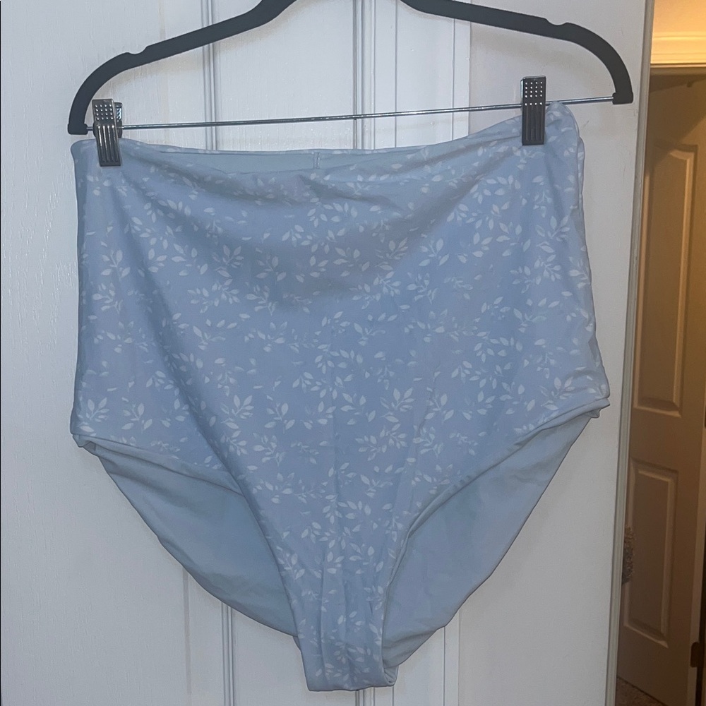 NWT Coral Reef baby blue floral and reversible solid high waist swim bottoms XL